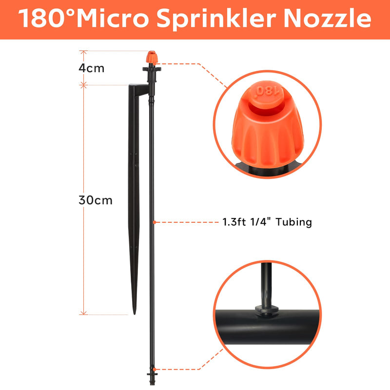 [Australia - AusPower] - 180 Degree Irrigation Sprinkler Heads: Micro Sprinkler Nozzle on 12 Inch Stake with 1/4" Tubing - Drip Spray Emitters for Garden Irrigation System 10pcs 18° Micro Sprinkler Heads 