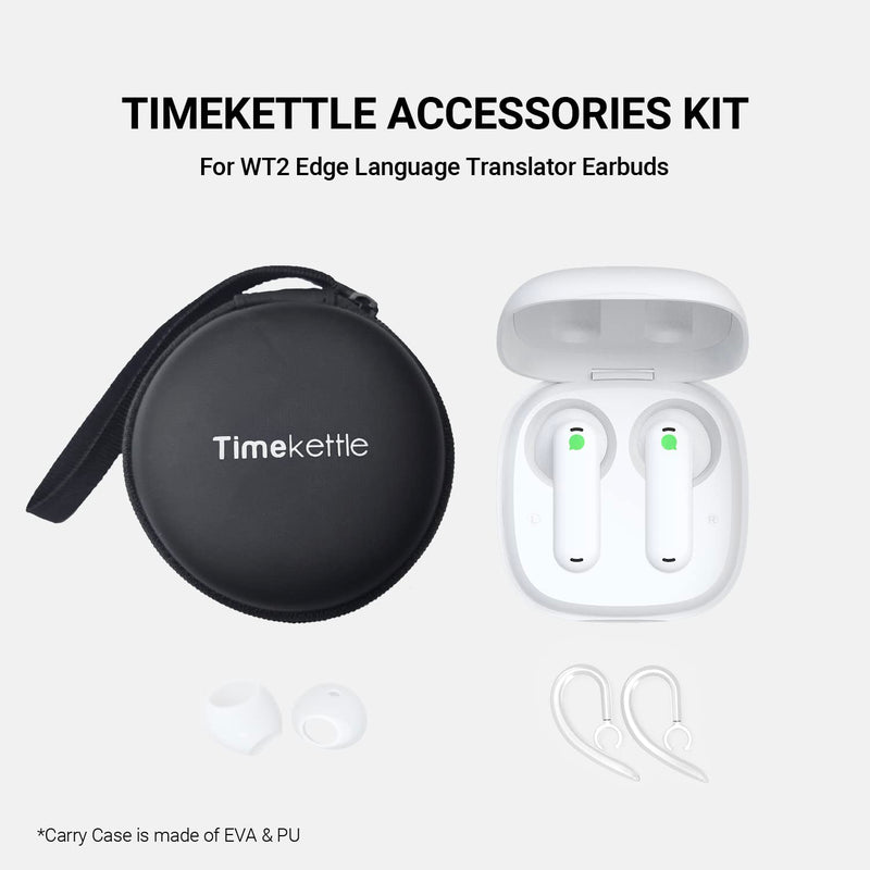 [Australia - AusPower] - Timekettle Accessories for WT2 Edge/W3 Translator Earbuds, Including 1 Pair of Silicone Ear Hooks, 3 Pairs of Earmuffs, and 1 Carry Bag 