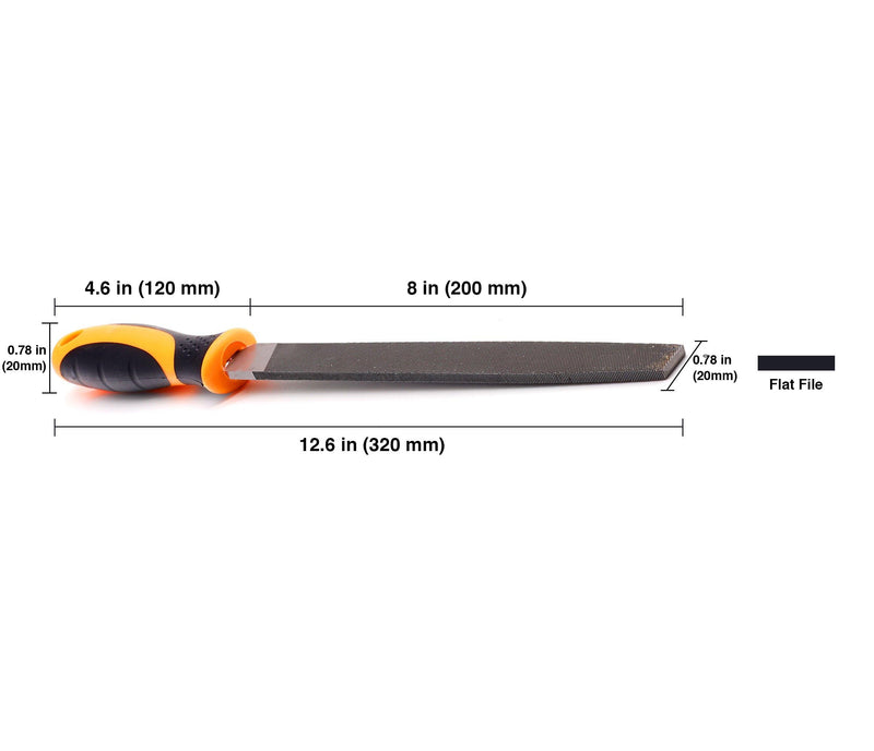 [Australia - AusPower] - Bastard Cut Mill File, 8 Inch Flat Hand File with High Carbon Hardened Steel, Ergonomic Grip, Plastic Handle, Ideal for Wood, Metal, Plastic 