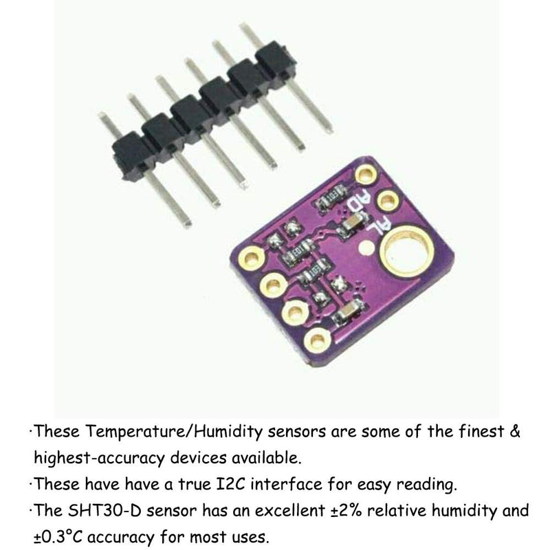 [Australia - AusPower] - KOOBOOK 2Pcs SHT30-D Temperature Humidity Sensor Module Breakout Weather for Arduino 