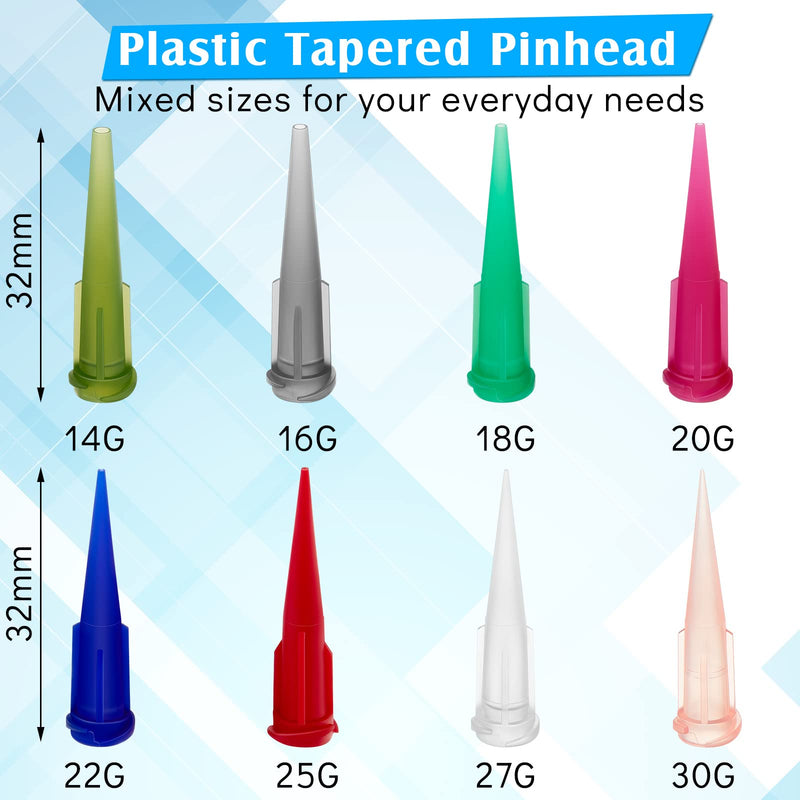 [Australia - AusPower] - 160 Pieces 8 Size Plastic Tapered Pinhead Blunt Syringe Tips Adhesive Dispensing Tip Plastic Glue Tips for Oil or Glue Applicator 