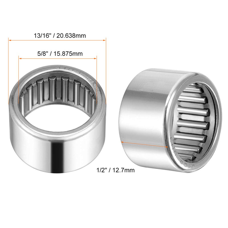 [Australia - AusPower] - uxcell SCE108 Needle Roller Bearings, Drawn Cup Open End, 5/8-inch Bore 13/16-inch OD 1/2-inch Width 12000N Static Load 8100N Dynamic Load 5pcs 5/8x13/16x1/2" 
