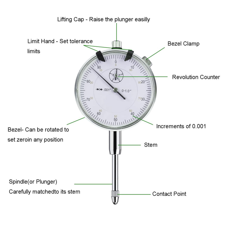 [Australia - AusPower] - Dial Indicator 0-1"/0.001" Dial Indicator with Case, Measuring Tool for Lathe, 3D Printing, Workshop, CNC Machine Tool, Table Saw Mechanical 