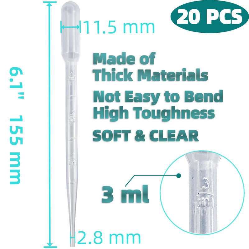 [Australia - AusPower] - 20 PCS Pipettes Dropper 3ML - Disposable Dropper pipettes for Accurate Liquid Transfer, Perfect for Essential Oils, Resin, Crafts, Labs, Kids Activities - Plastic Pipette, Droppers 20 