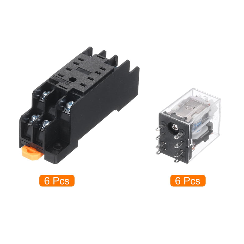 MECCANIXITY 6 Set AC24V Electromagnetic Power Relay 8-Pin AC/DC DPDT 2NO+2NC Relay Coil with Socket Base for Industrial, Home Appliances and DIN Rail System with LED Indicator