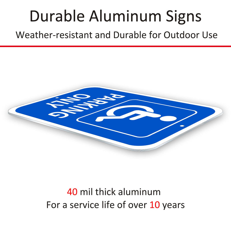 (2 Pack) Heavy-duty Aluminum Handicap Parking Only Sign, 18" x 12" Metal Handicap Signs for Parking Lot, Reflective, Durable, Outdoor, Weather Resistant, Waterproof, Rust Free 2