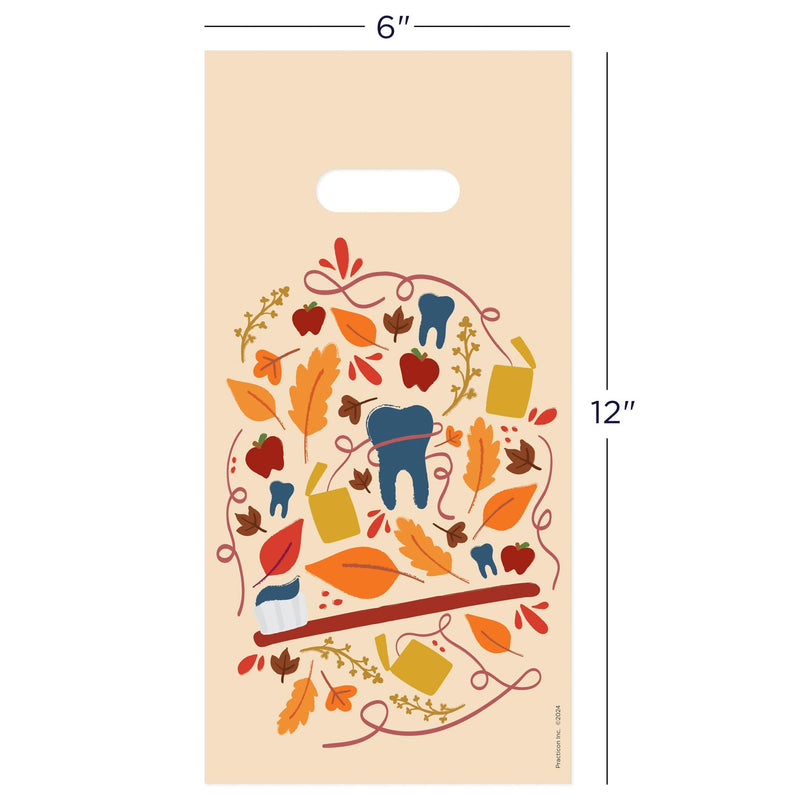[Australia - AusPower] - Practicon Fall Brush Leaves 6" x 12" Dental Giveaway Bag, Fall & Autumn Themed Bags, Dental Hygiene Patient Care Goodie Bag, Dentist Office Plastic Gift Bags, 100 Pack 