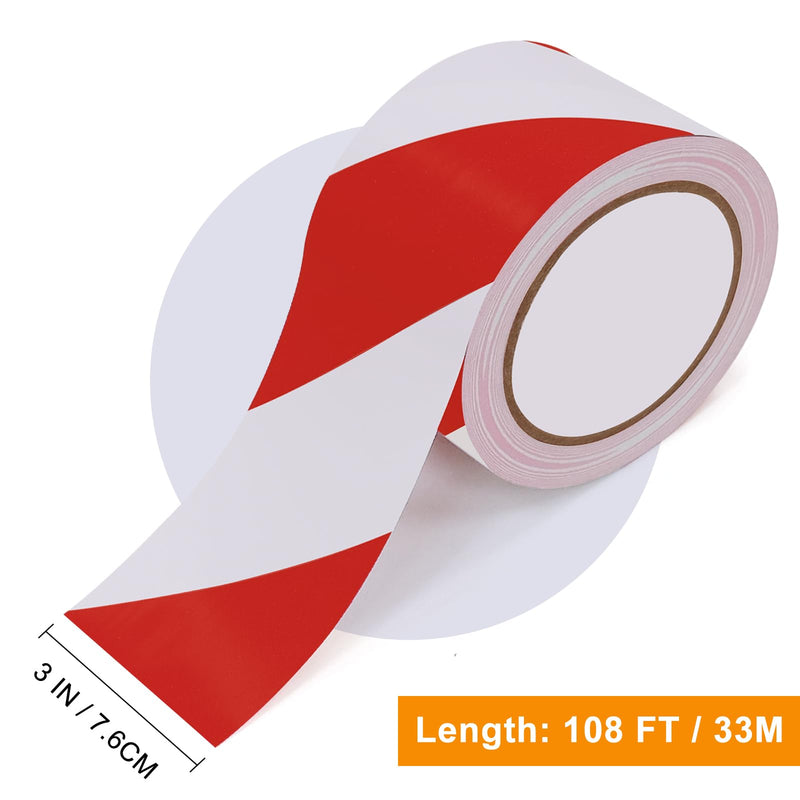 Red & White Safety Tape, 3 Inch x 108FT, Red & White Hazard Warning Stripe Tape, Floor Marking Tape, Strong Adhesive Caution Tape Roll for Walls, Floors, Equipment