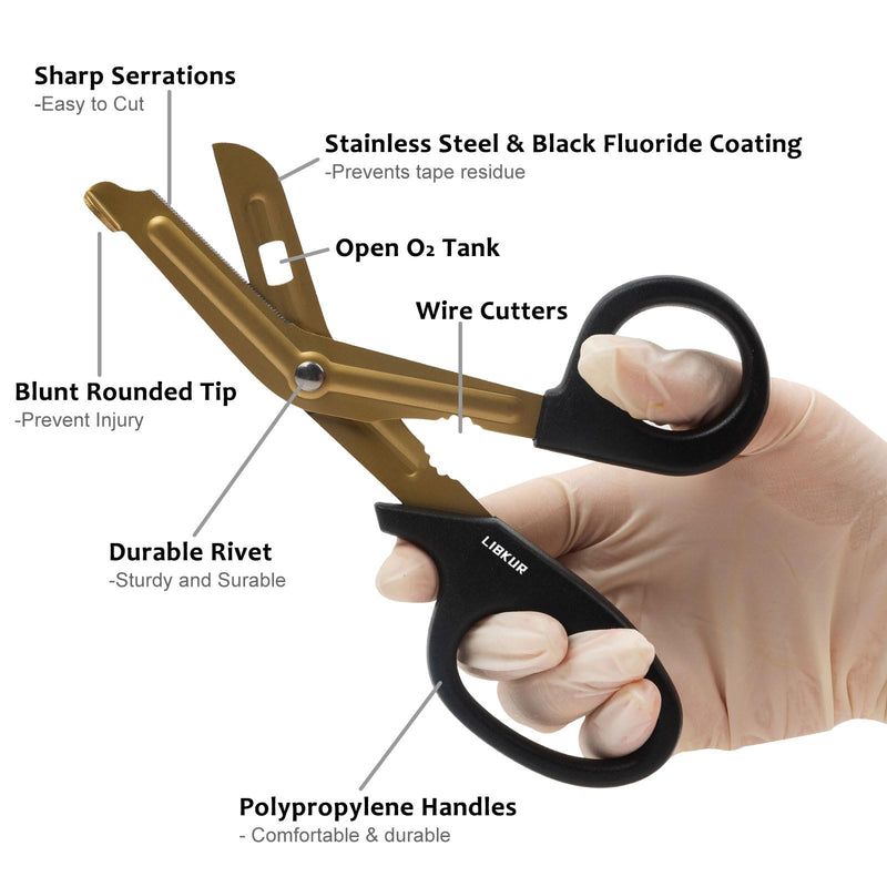 Bandage Shears Medical Scissors Trauma Shears for ER Nurse Premium Quality Stainless Steel Shear 7.5" Fluoride Coated Non-stick Blades Nursing Scissors for Doctor(Black Gold)