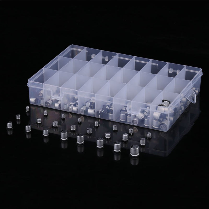 [Australia - AusPower] - 400PCS Electrolytic Capacitors Kit, 24 Values SMD Capacitor Kit, with Storage Box, 1uF - 1000uF, for Computer, Notebook, Radio, DIY 
