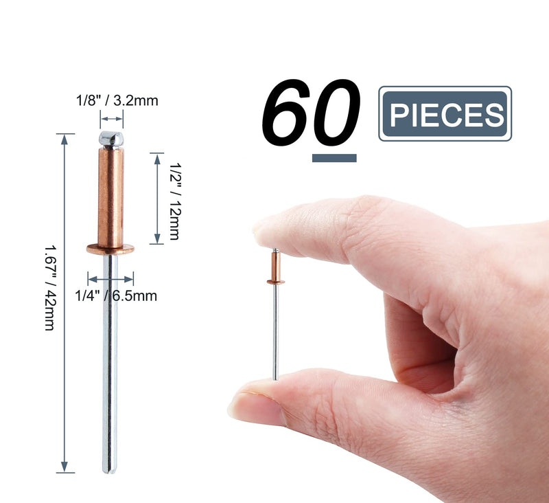 [Australia - AusPower] - 1/8" x 1/2" Red Copper Pop Rivets Assortment - 60Pcs, Aluminum Rivets Metal Blind Rivets Kayak Rivets Tool Marine rivet fasteners for Boat 1/8" x 1/2" Red, 60pcs 