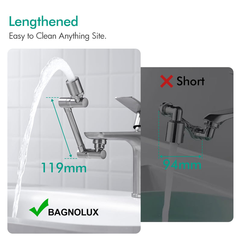 BAGNOLUX 1080° Swivel Faucet Extender for Kitchen Sink, 2 Modes Rotating Faucet Extension, Universal Splash Aerator Attachment Adapter for Bathroom Sink, Robotic Arm Water Nozzle, Brushed Nickel Brushed Nickel-2
