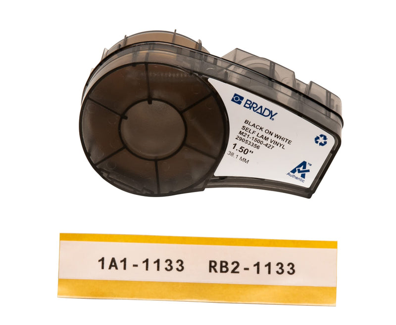 Brady Authentic (M21-375-595-WT) All-Weather Vinyl Label & Authentic (M21-1500-427) Self-Laminating Wire Wrap