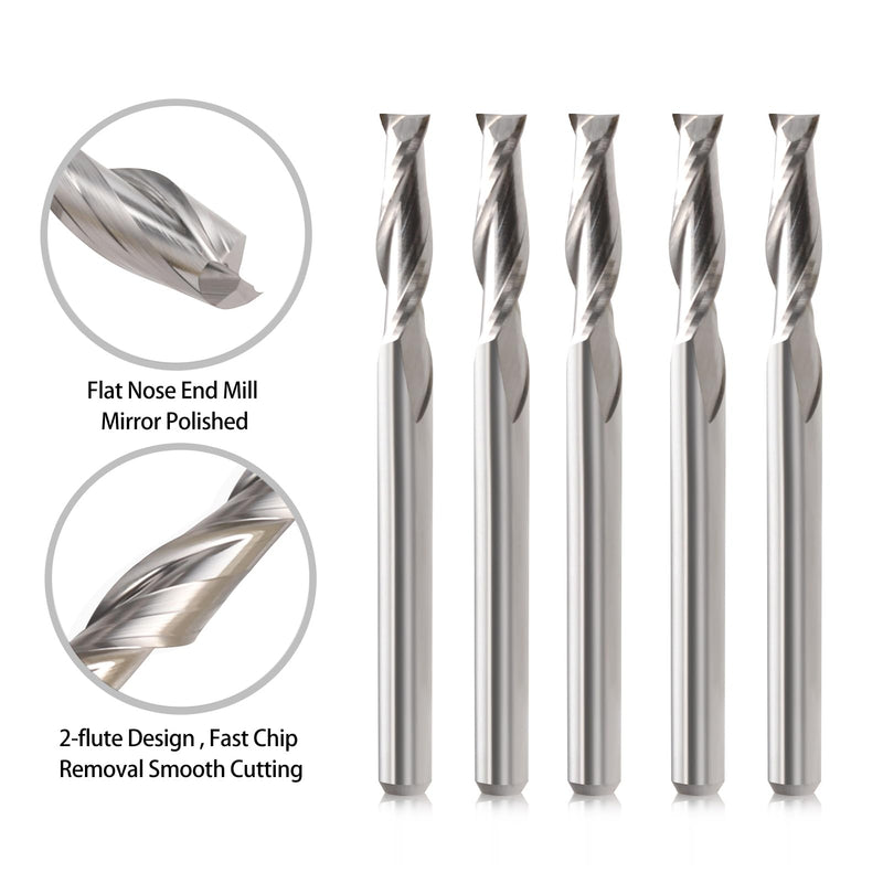 [Australia - AusPower] - CNC Router Bits 1/8" Shank CNC Bit End Mill 1/16" Cutting Dia Flat Nose Carbide Endmill Two Flute Spiral Upcut Milling Cutter Tool Set for Wood PVC MDF Hardwood (1/16 in, 10) 1/16 in 