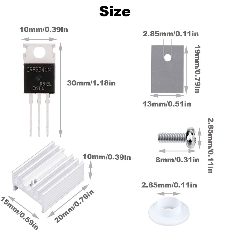 20pcs IRF9540 MOSFET Transistor IRF9540N P-Channel Enhanced Power MOSFET 23A 100V 3-Pin TO-220AB with Heatsink Screw Washer Rubber Silicone Screwdriver