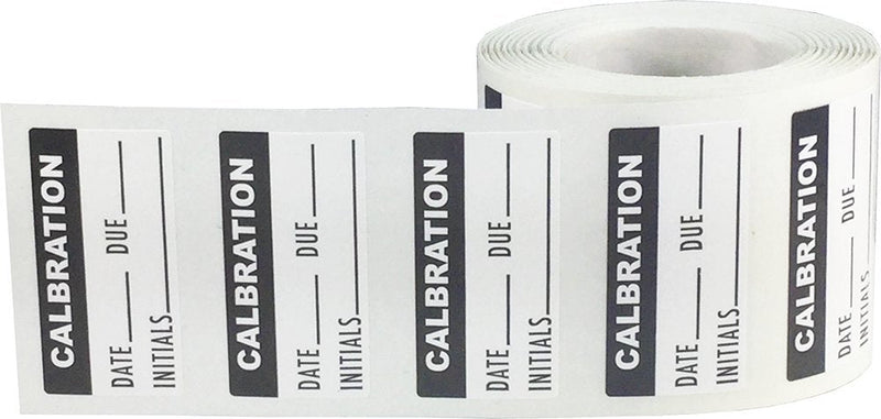 White and Black Calibration Labels, 3/4 x 1 1/2 Inch Adhesive Stickers, 500 Total Labels on a Roll with Write in Date, Next Due and Inspector Initials – Made in the USA