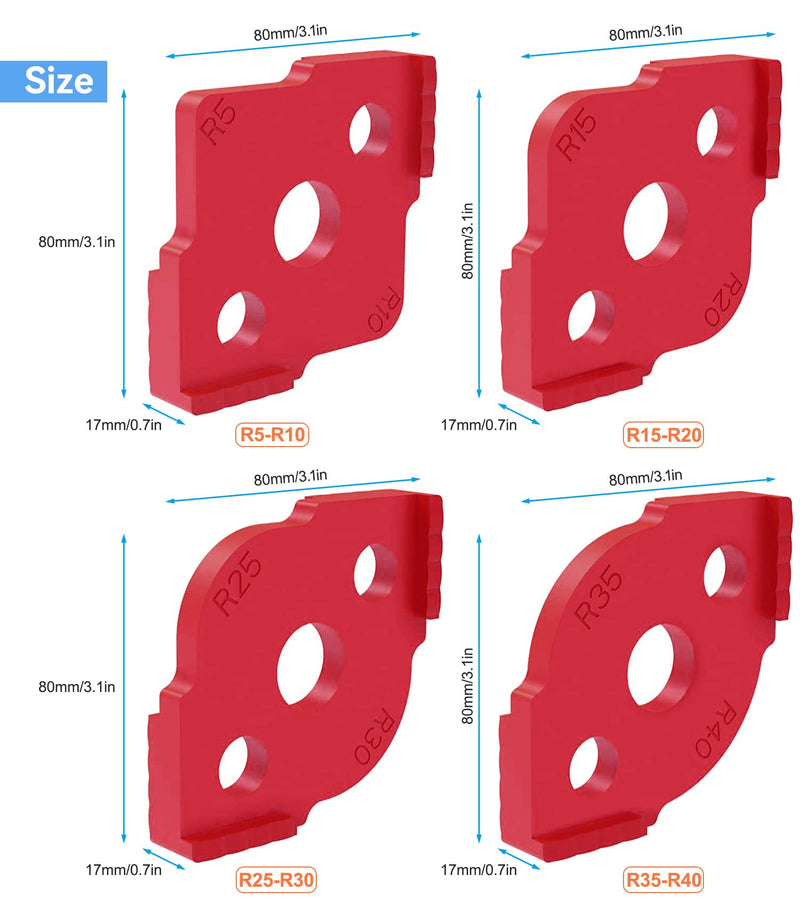 [Australia - AusPower] - Set of 4 Milling Templates for Router, Radius Jig Router Templates, for Hand Edge Trimmer, Engraving Machine, Woodworking Tool (R5 R10 R15 R20 R25 R30 R35 R40) Rot 