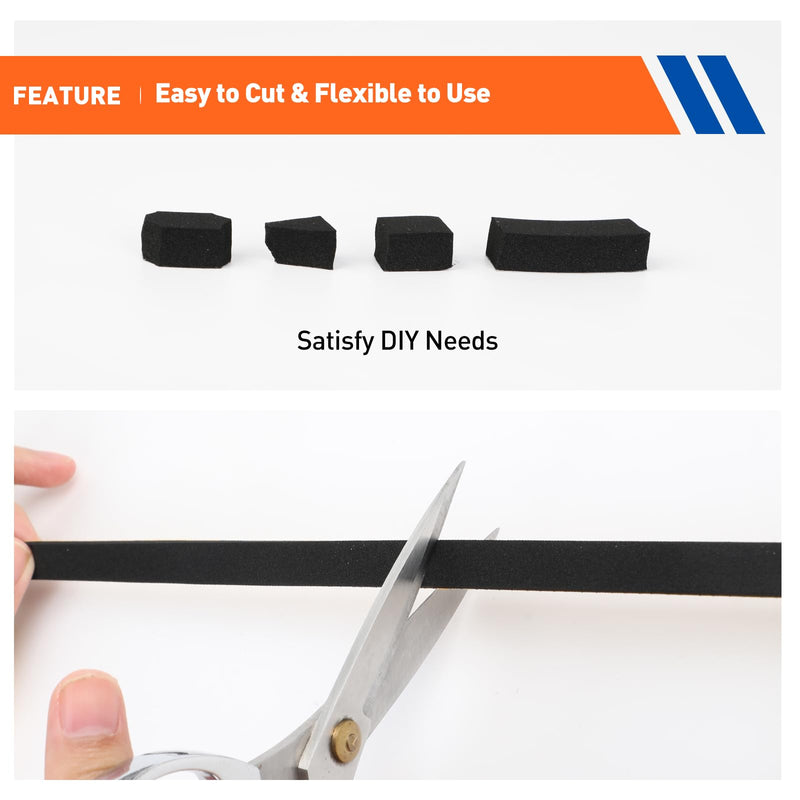 MAGZO Weather Stripping Door Seal, 2 Inch Wide X 1/4 Inch Thick Adhesive Foam Tape Soundproof Weatherstripping for Windows, 2 Rolls Total 13FT Black 2in * 1/4in * 13FT