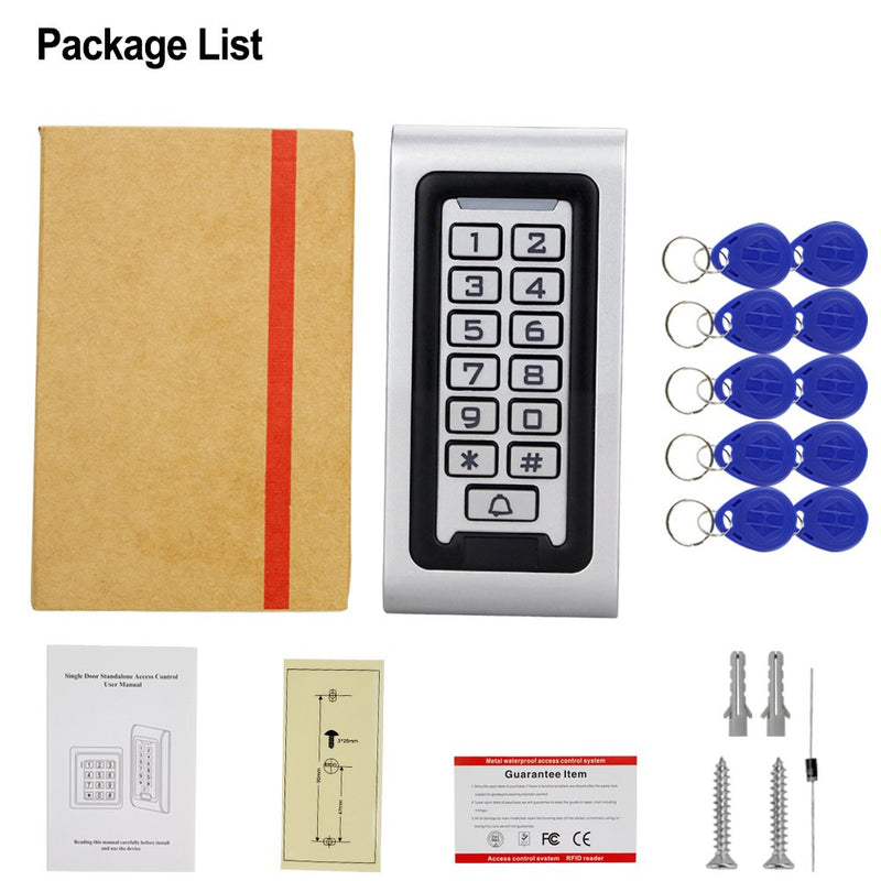 [Australia - AusPower] - HFeng Standalone IP68 Waterproof RFID Access Control Keypad Metal Card Reader + 10pcs 125KHz Proximity Keychains WG26 2000 Users for Home/Office 