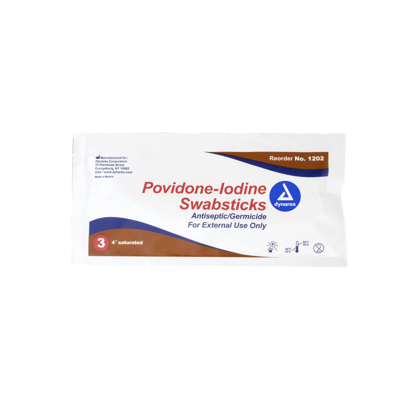 [Australia - AusPower] - Dynarex Povidone Iodine Swabsticks, Convenient Antiseptic to Ensure Skin Preparation, Brown, 1 Box of 25 Foil Packets, 3 Swabsticks Per Foil Packet 
