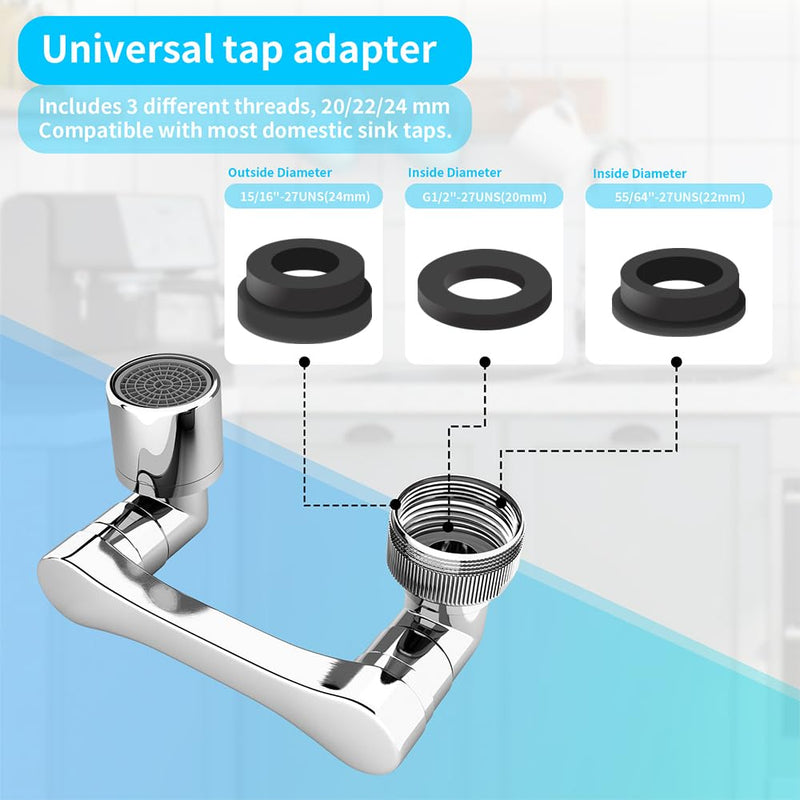 [Australia - AusPower] - Longing Home 1080° Swivel Tap Extension, Heavy Duty Swivel Sink Extension, Universal Swivel Multifunctional Robot Arm, Rotating Spray Filter Extension Set of 2 