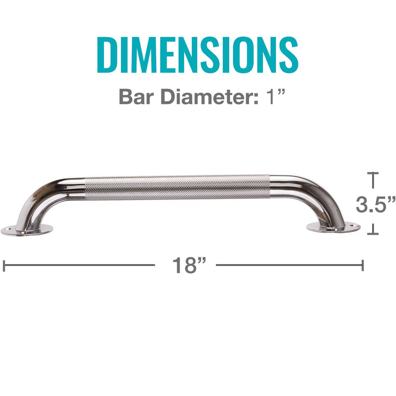 DMI Textured Grab Bars, Handicapped Grab Bars for Bathroom, Shower Rails, Grab Bar for Handicap and Elderly, Perfect for Bathroom Safety, Rust-Resistant Steel, 18", Silver, FSA & HSA Eligible 18 Inch