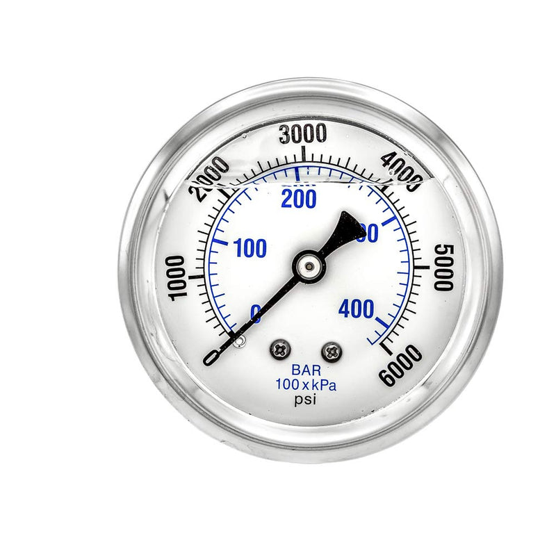 [Australia - AusPower] - 2 Pack of Liquid Filled Center Back Mount Pressure Gauge with 2.5" Dial, 0-6000 PSI, 1/4" Male NPT Connection, Stainless Steel CASE and Bezel (2) 