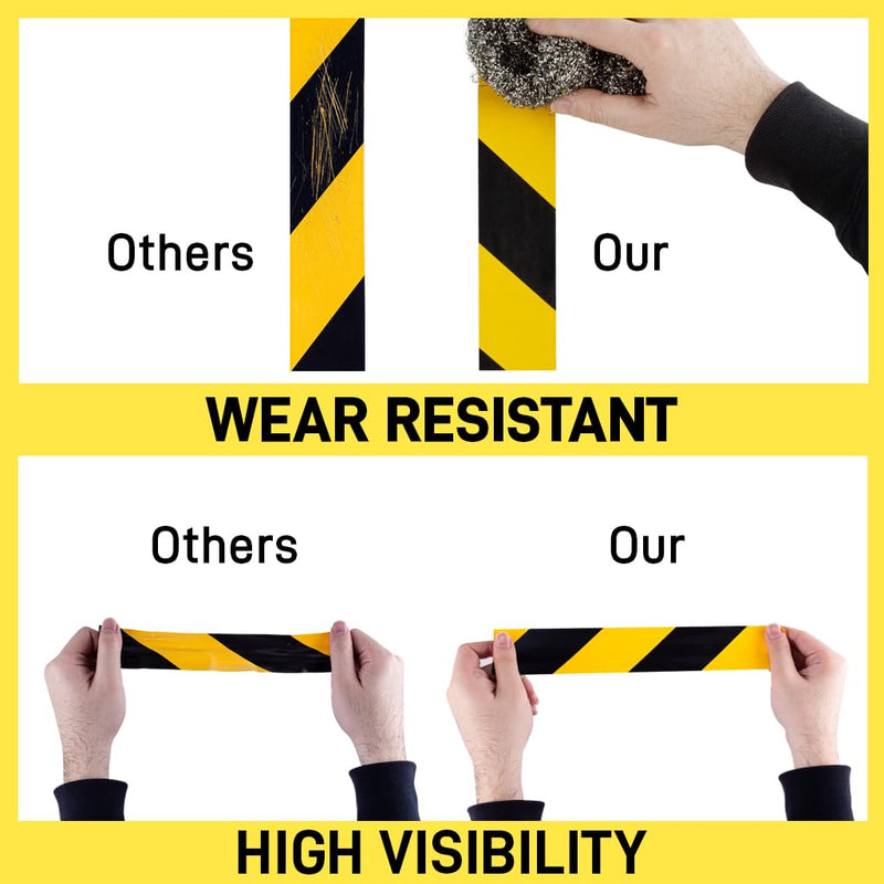 2 Inch x 120 FT Black & Yellow Caution Tape Roll, Hazard Safety Floor Marking Tape, Strong Adhesive, Waterproof, Wear Resistant for Floors, Walls, Staircases, Pipes, Equipment, Dangerous Areas 2" x 120' Black/Yellow 1
