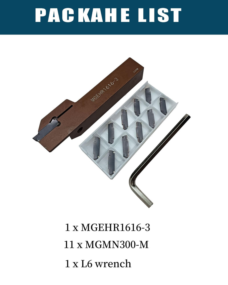[Australia - AusPower] - Hunricho 1 Piece 5/8 Inch Shank MGEHR1616-3 High Quality Lathe Cutting Tool Holder with 10 Pieces MGMN300 Inserts for Punching for Steel (MGEHR1616-3+ MGMN300) MGEHR1616-3+ MGMN300 