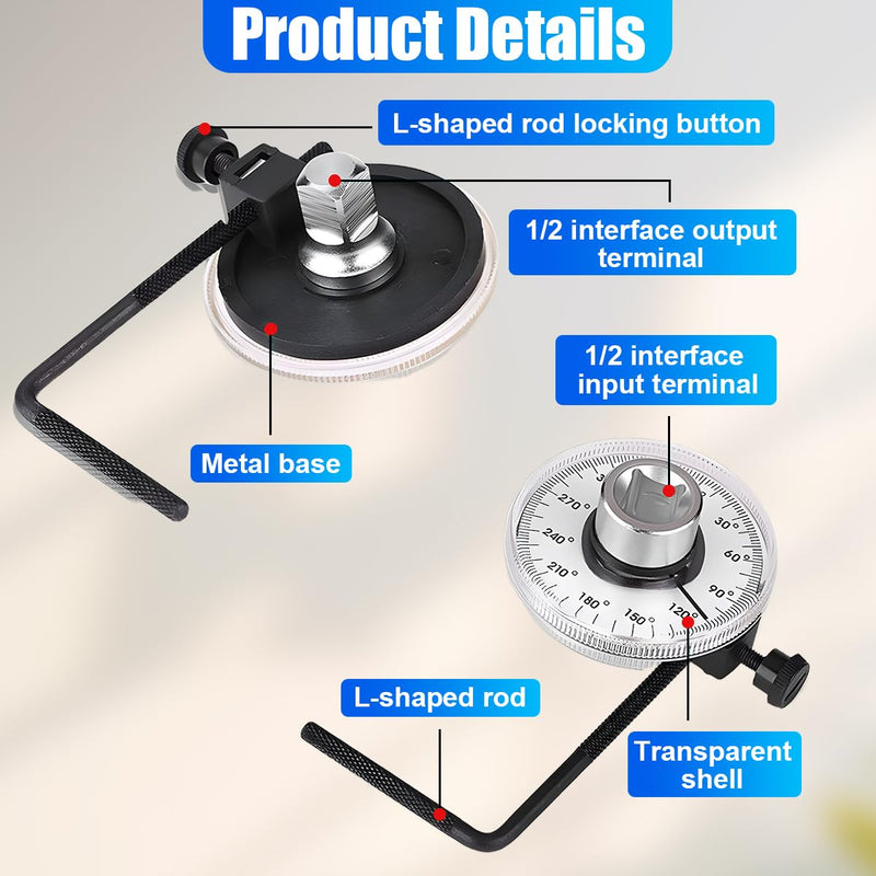 [Australia - AusPower] - 1/2 Inch Torque Wrench Angle Gauge Tool, 360° Adjustable Drive Torque Meter Wrench Set, Professional 1/2" Drive Torque Measuring Tool 