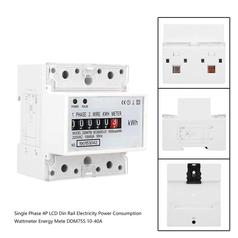 [Australia - AusPower] - Digital Electric Meter, Electricity Usage Monitor, Single Phase Din Rail kwh Meter, 4P LED Power Consumption Meter, DDM75S 10 to 40A 