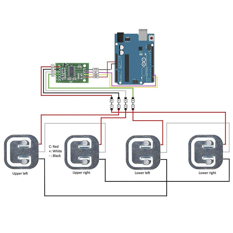4pcs 50kg Load Cell Half Bridge Strain Gauge Human Body Scale Digital Weighting Sensor + 1pc HX711 AD Amplifier Weight Module for Arduino