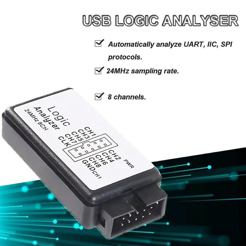 USB Logic Analyzer Device Kit USB Cable 24MHz 8 Channels 24MHz 8 Channels UART IIC SPI Debug with 6 Colors Test Hook Clip Kit Mini to USB Cable Dupont Cable for Arduino FPGA M100 SCM