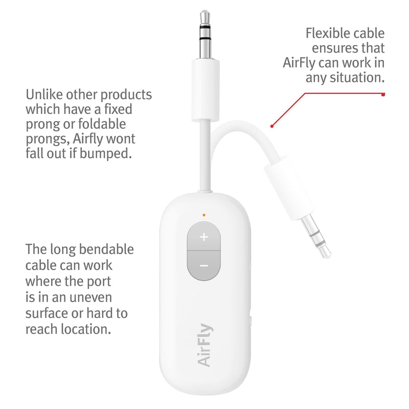 [Australia - AusPower] - Twelve South AirFly SE Bluetooth Wireless Audio Transmitter Receiver for AirPods or Wireless Headphones - Use with Any 3.5 mm Audio Jack for Airplanes, Gym Equipment, TVs, iPad/Tablets and Auto White 