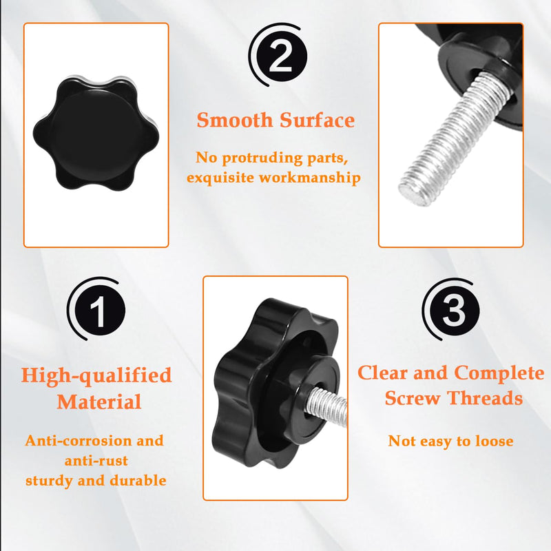 [Australia - AusPower] - 4 Pieces M6 x 16mm Star Hand Knob, Black Plastic Hex Shaped Clamping Knob Handle for Umbrella Base Replacement Knob 