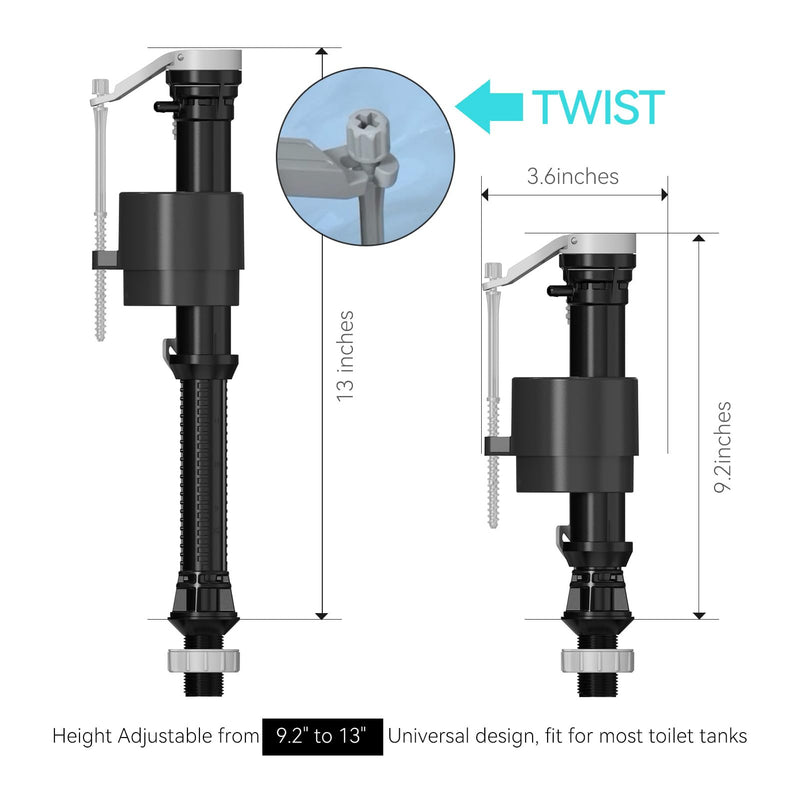 R&T Toilet Fill Valve A1320, Toilet Repair Kit Inside Tank, Universal Toilet Replacement Kit, Quiet and Fast Stop Toilet Leaks, Height Adjustable, Easy to Install No Plumber Required