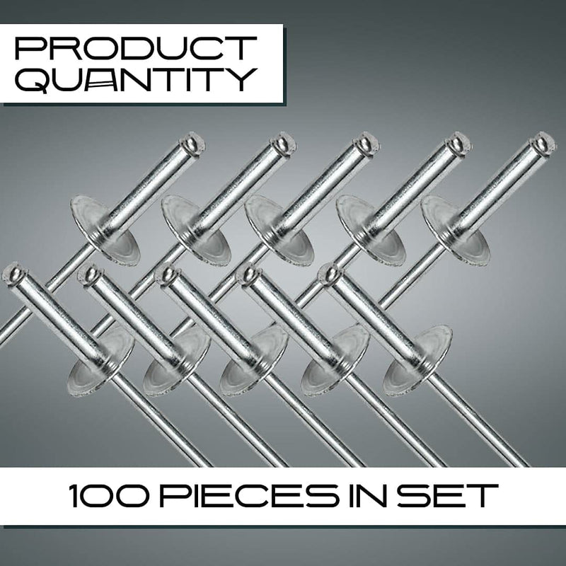[Australia - AusPower] - 100PCS Large Flange Aluminum Pop Rivets 3/16" X 3/4" Big Head Steel Mandrel Dome Body Blind Rivets Set for Sheet Steel Duct Work Aluminum Boat Rivets Long Pop Rivets 3/16x3/4 Inch 