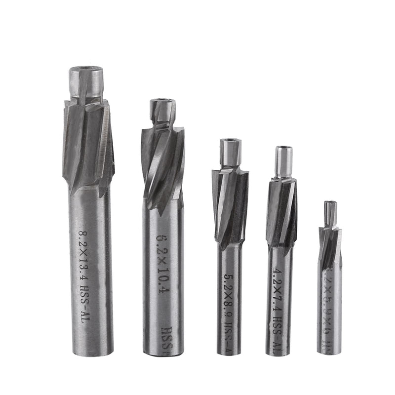 [Australia - AusPower] - 5 Pieces Countersink End Mills, HSS-AL M3 M4 M5 M6 M8 4 Tap Countersink End Mill Slot Drill for Milling Copper, Aluminium, Steel, Cast Iron 