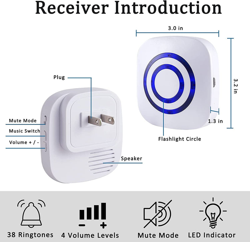 [Australia - AusPower] - Motion Sensor Alarm, Long Range Wireless Driveway Alarm, Indoor Home Security System Electric Doorbells, 4 Motion Detector and 2 Alarm, 38 Chime Tunes, LED Indicator 2 alarm + 4 detector 