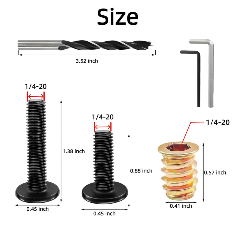 [Australia - AusPower] - 40PCS 1/4"-20x15mm Threaded Inserts for Wood +16PCS 1/4-20 x 1-1/4" Bolt +26PCS 1/4-20 x 3/4" Bolt,Furniture Screw,Hex Socket Drive Nut Threaded Wood Inserts with 9mm Drill bit & hex Wrench 