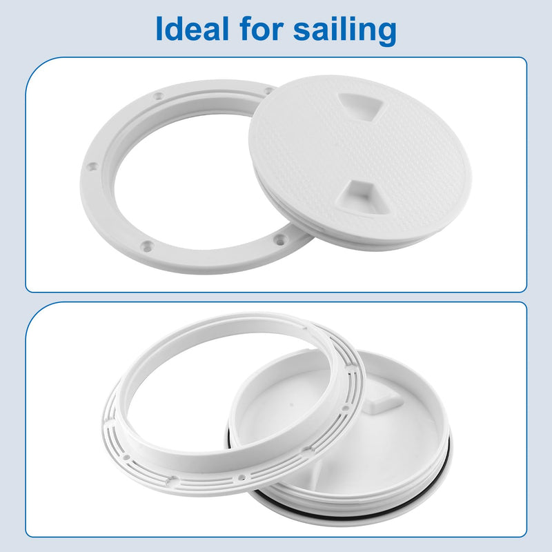 YaeMarine 2-Pack 4" 6" Boat Deck Cover Marine Inspection Hatch Deck Plate Access & Lid Round Non-Slip 6 Inch White