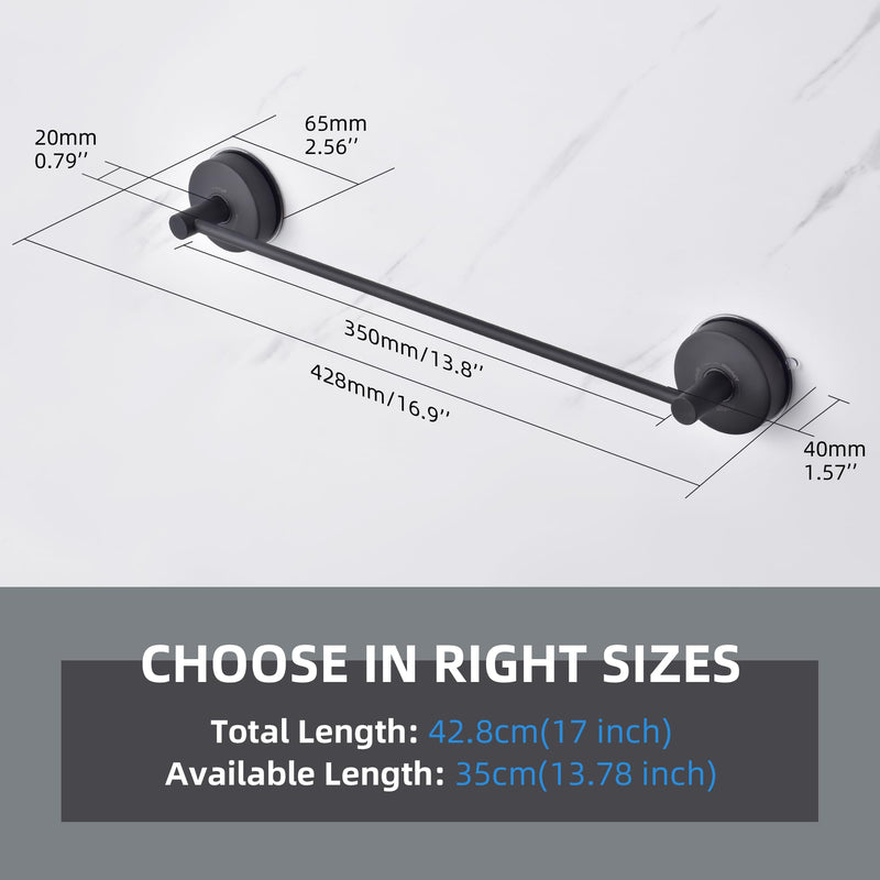 YOHOM Suction Cup Towel Bar for Shower 17 Inch Stainless Steel Bathroom Towel Rack Suction Washcloth Holder Vacuum Hand Towel Bar for Glass Shower Door Matte Black 17inch-black