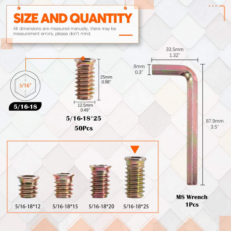 [Australia - AusPower] - 50 pcs 5/16"-18× 25mm Threaded Inserts Nuts Zinc Plated Carbon Steel Hex Socket Drive Furniture Flanged Screw-in Nut for Wood Furniture 