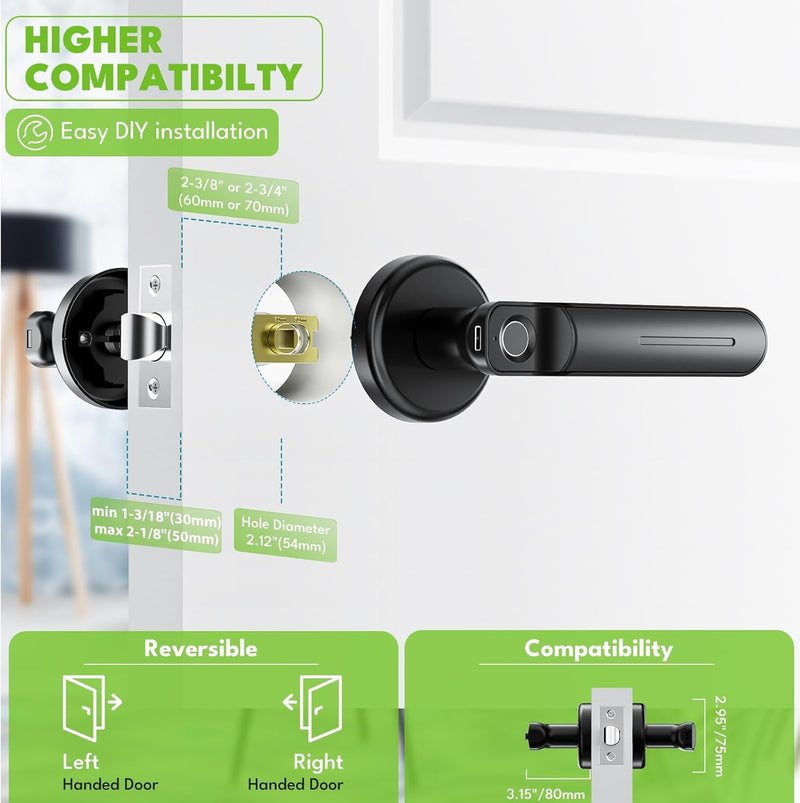 Keyless Entry Door Lock with Fingerprint/Key-Smart Door Lock for Home, Hotel, Office, Apartment-Black black 02