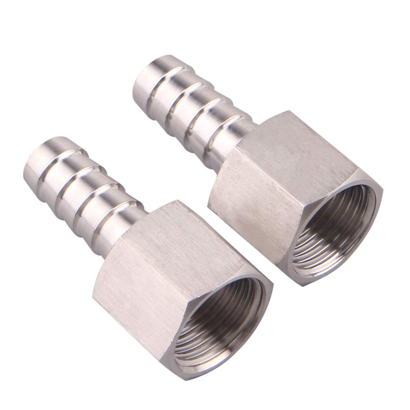 DERNORD 1/2" Barbed Hose x 1/2" NPT Female - Home Brew Fitting 304 Stainless Steel Pack of 2