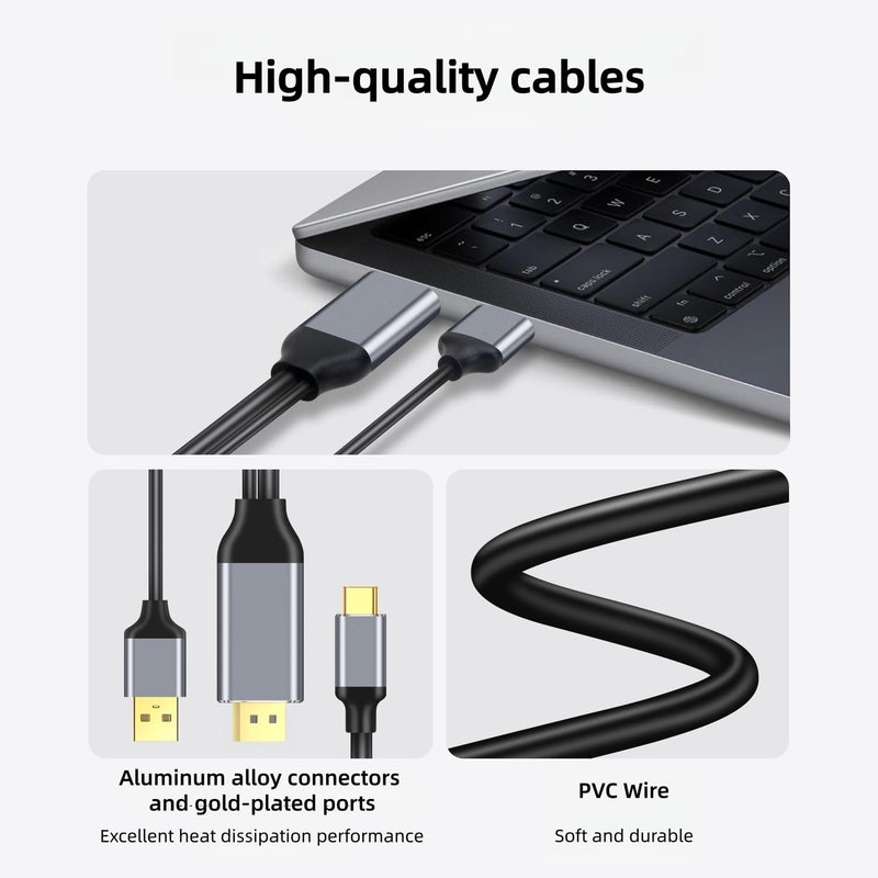 DisplayPort to USB C Cable 6FT 4K@60Hz with USB Cable Adapter,DP Male to Type-C Male Converter Support Touch with Nre a-l Air VR, MacB00k Pro/Air 2020/2018,XPS, Pad Pro/Air grey