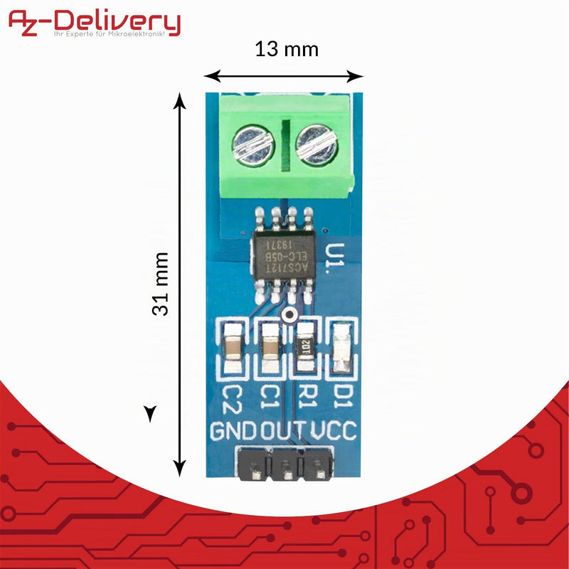 AZDelivery ACS712 20A Amp Current Sensor Range Module Current Sensor Compatible with Arduino 1