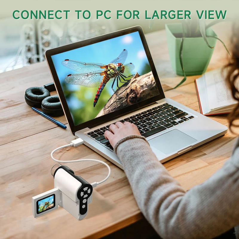 [Australia - AusPower] - Microscope for Kids, 1000X Handheld Digital Microscope with 2" LCD Screen Portable Mini Microscope for Kids 3-12, PC Compatible, 32GB TF Card Included, Great Educational Tool - White & Black 