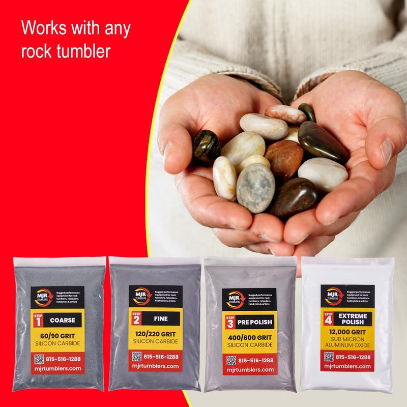 [Australia - AusPower] - Refill Grit Kit w MJR Tumblers Premium Quality Extreme Polish 12,000 Grit Sub Micron Aluminum Oxide Polish for Unparalleled Results. For 3lb Rock Tumblers w Silicon Carbide, Disabled and Veteran Owned for 3lb barrel 