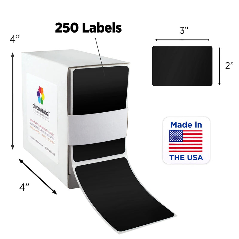 ChromaLabel 2 x 3 inch Permanent Color Code Rectangle Labels, 250 Labels per Dispenser Box, Black (Pack of 2) 2" x 3" (Pack of 2)